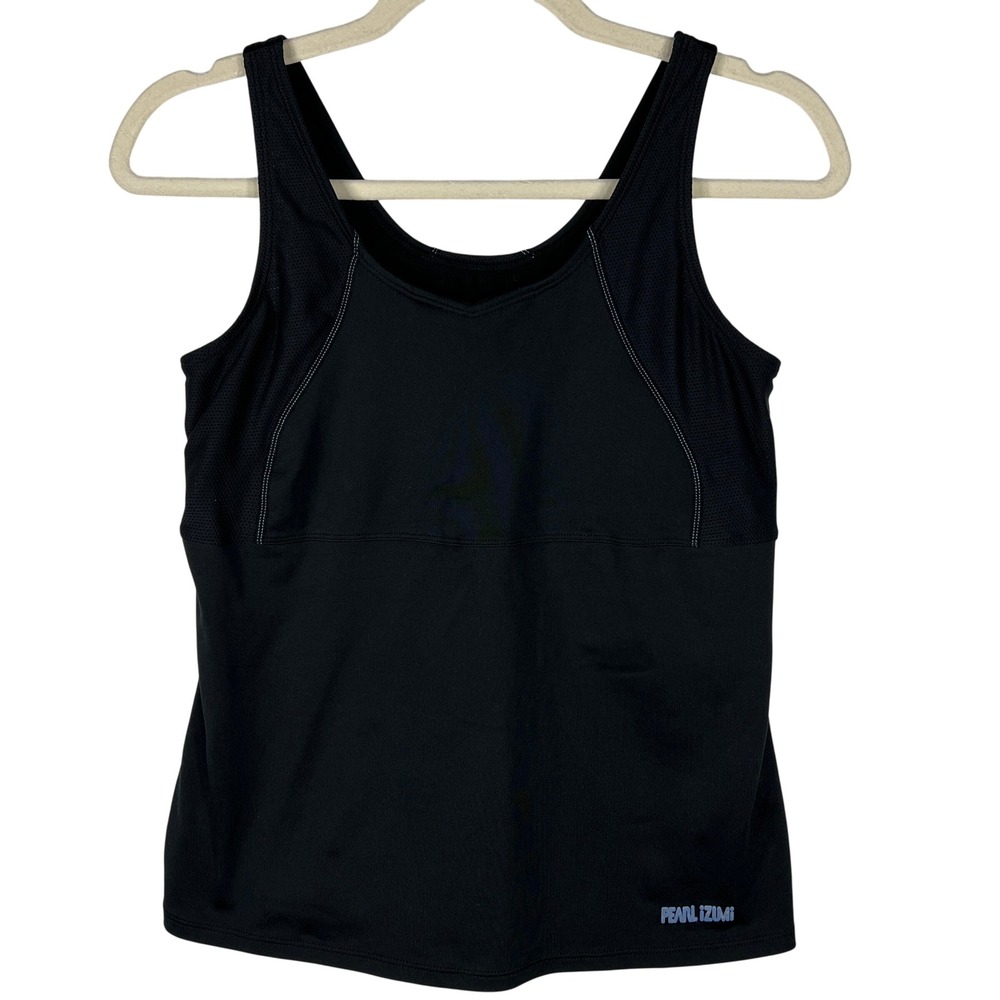 Pearl Izumi Cycling Tank Top Large Black Mesh Shelf Bra Rear Pocket Athletic